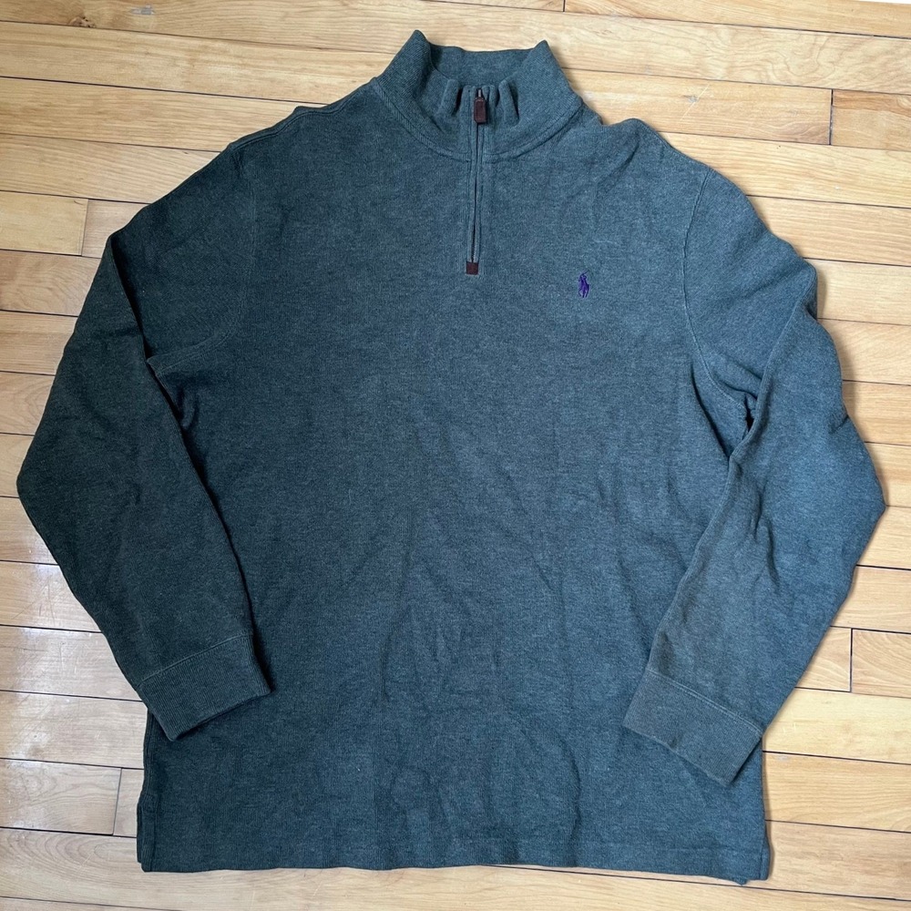 Polo Ralph Lauren Men XL Gray 100% Cotton Quarter Zip Pullover Sweater Pony Logo